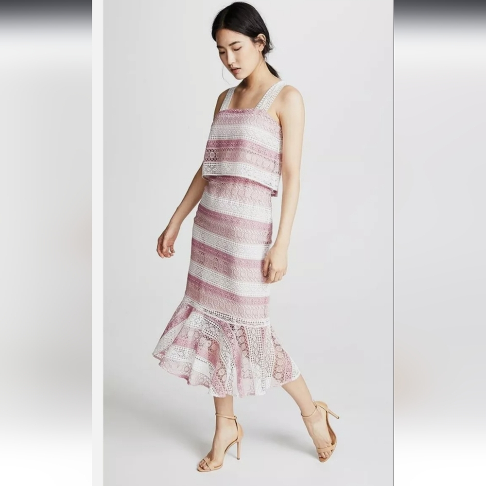 Shoshanna Pink and White Lace Midi Dress